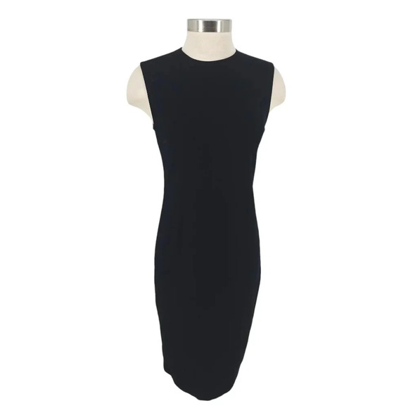 Vince Midi Pencil Dress Black Ponte Knit Sleeveless Zip Back Sheath - Picture 1 of 7